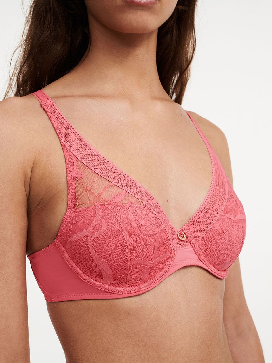 Rose Pink Chantelle True Lace Comfort Plunge Women Bras | UID8314EI