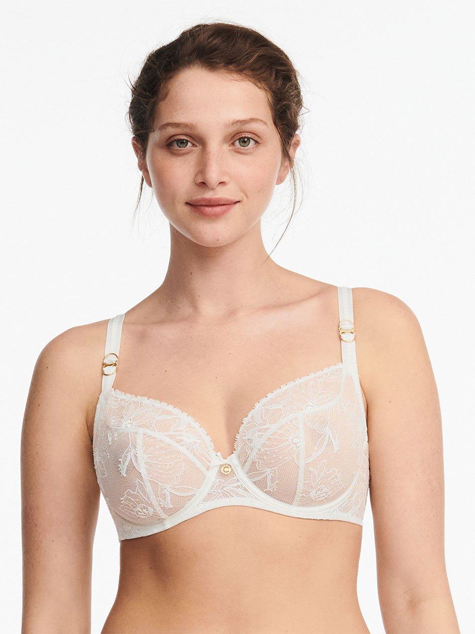 White Chantelle Orchids Plunge Women Unlined Bra | EDS1382CS