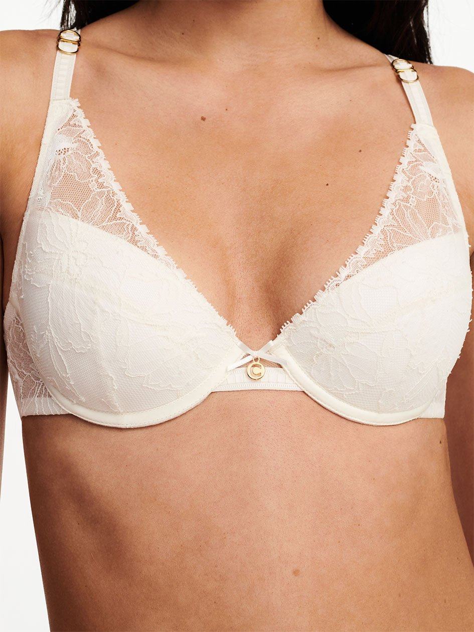 White Chantelle Orchids Push-up Plunge Women Bra | ORU4611JZ