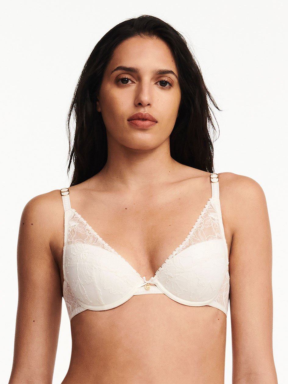 White Chantelle Orchids Push-up Plunge Women Bra | ORU4611JZ