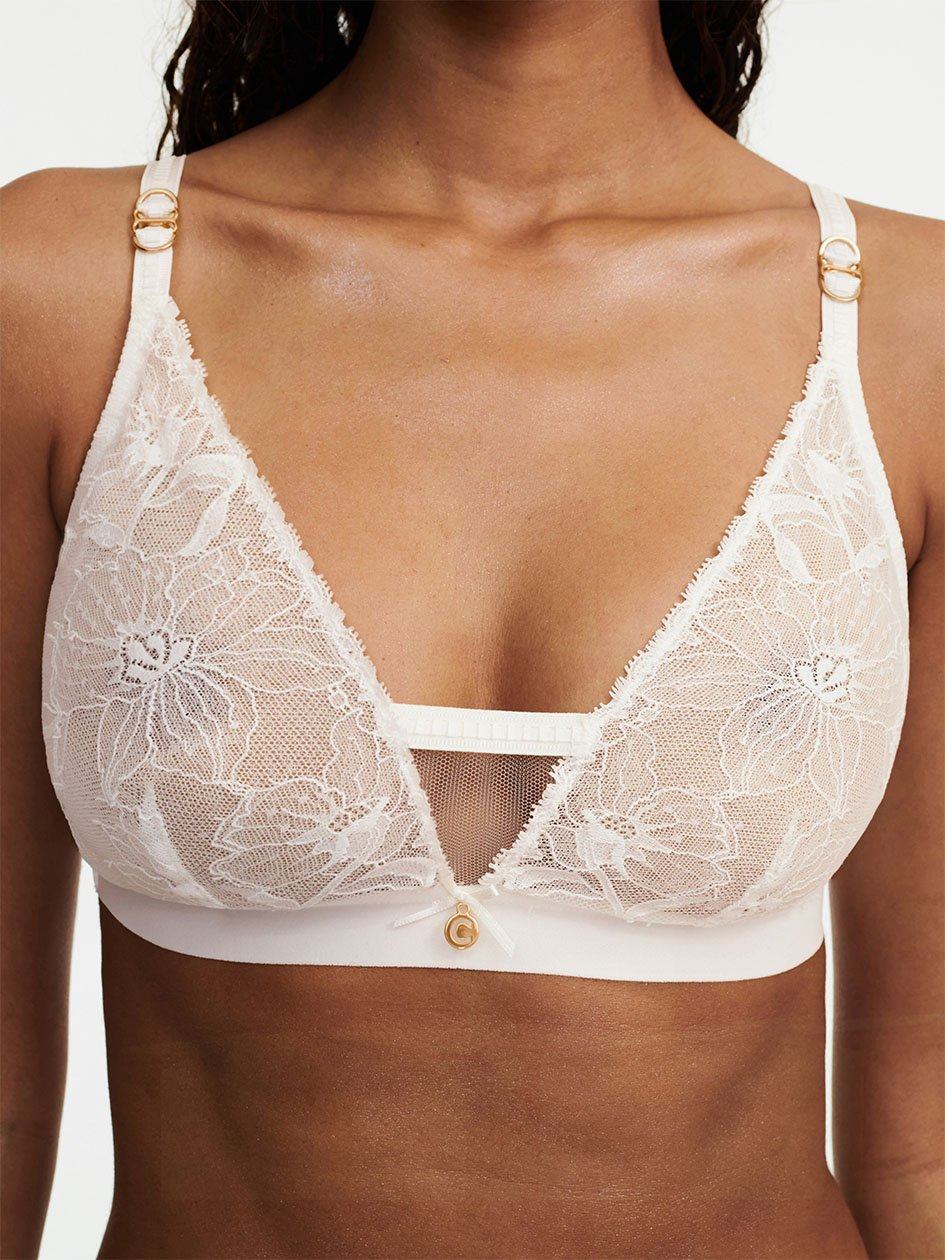 White Chantelle Orchids Wireless Triangle Women Bras | ZHV1574KC